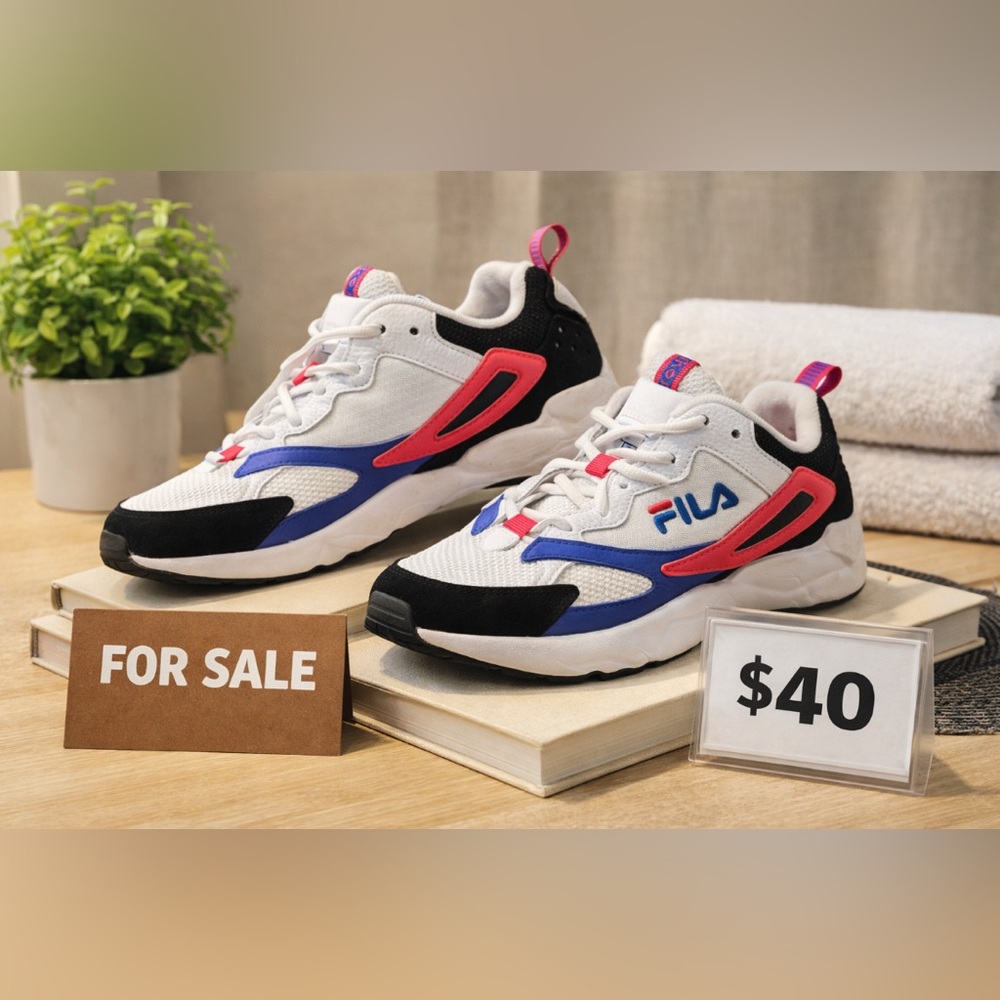 Fila Women's White, Pink, and Blue Athletic Shoes